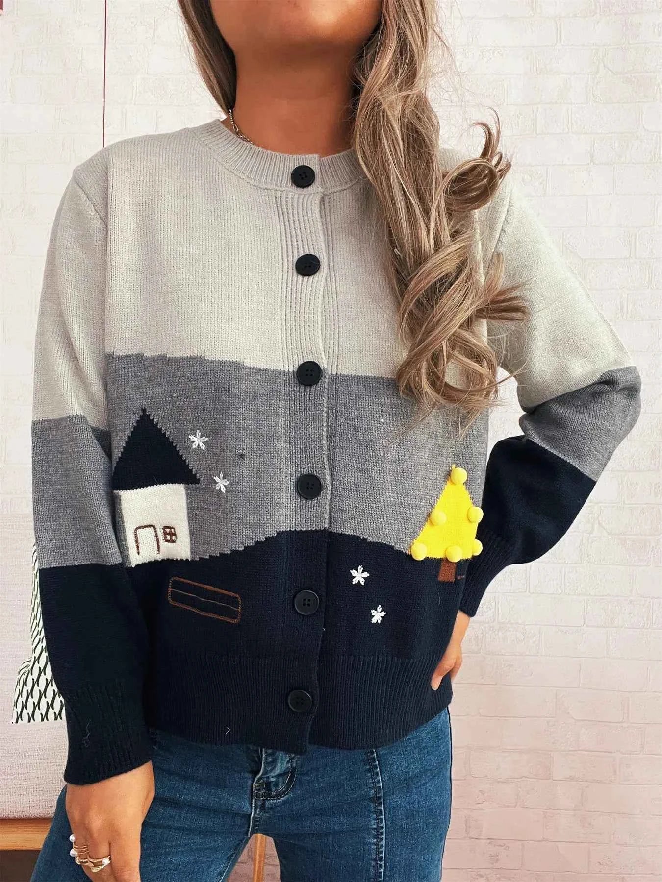 Color Block Button-Up Cardigan 3c7bb4f88dfa4c10a1f1b754f0af758f-Max-Origin