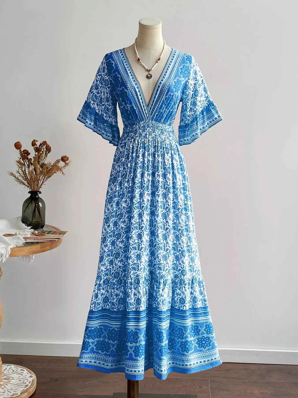 Floral Print Flounce Sleeve Dress Sky Blue 3c7c4828-85cf-4641-b835-0e147e50003c-Max-Origin