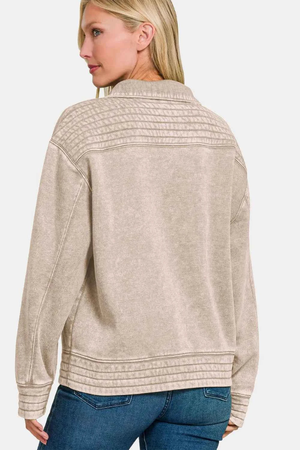 Zenana Acid Washed Half Snap Fleece Sweatshirt 3c8a2397-d334-4de7-9ab5-97d3e5cb2872-Max