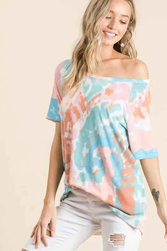 BiBi Tie Dye Print Short Sleeve T-Shirt with Raglan Sleeves 3c91dc862aad4121ad846fc7991ce9b4-Max-Origin