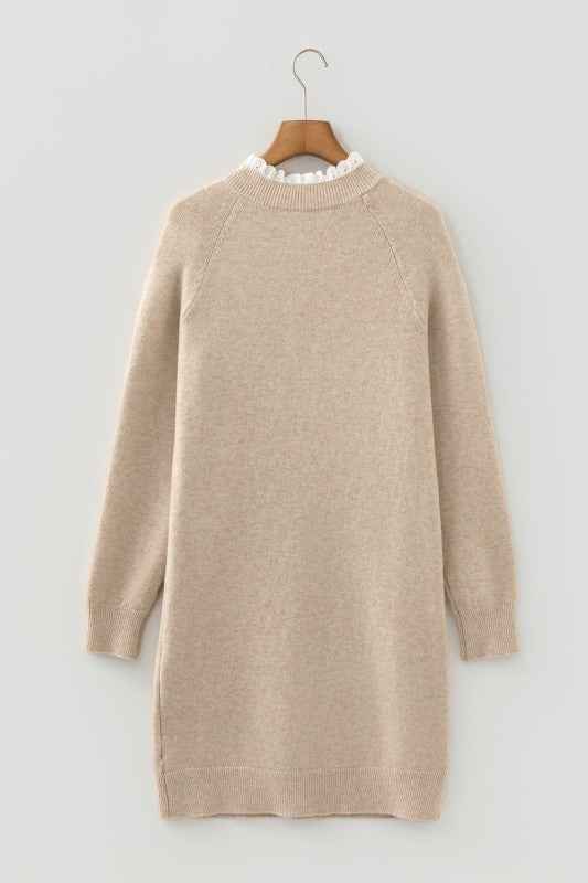 Lace Trim Buttoned Raglan Sleeve Sweater Dress 3c93db15-4d34-4238-985d-2e42834cc471