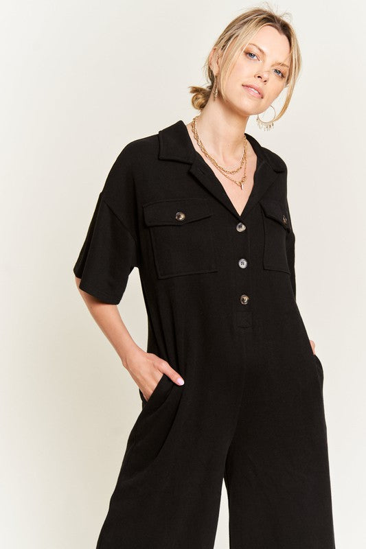 Basic Collar Shirt Wide leg Jumpsuit 3ca16863-b337-454e-a611-1bf8948473b6