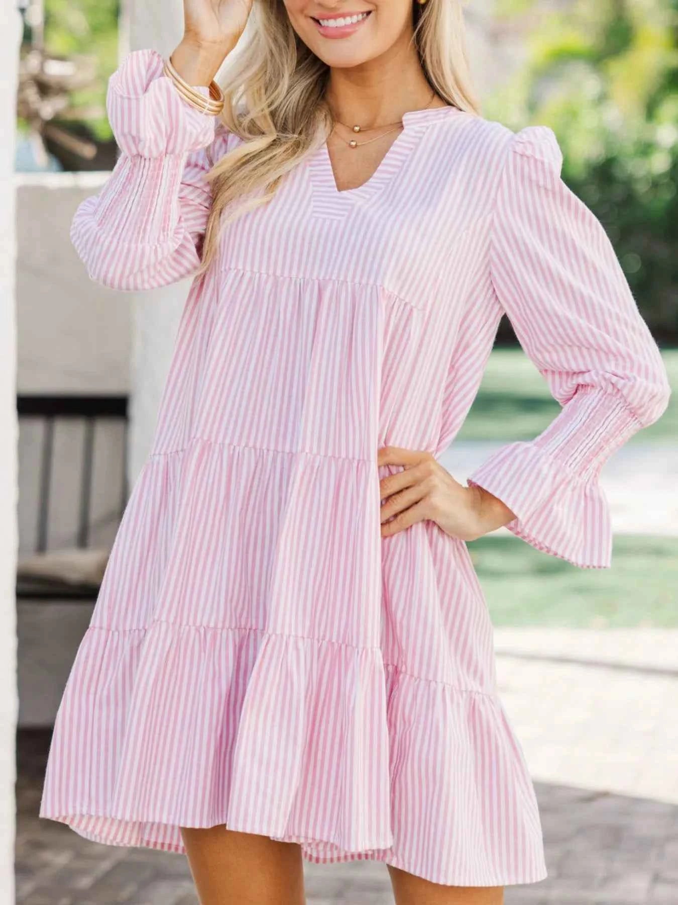 Striped Tiered Flounce Sleeve Shirt Dress 3ca46989-df1d-436d-9446-a9bee1b46fc4-Max-Origin