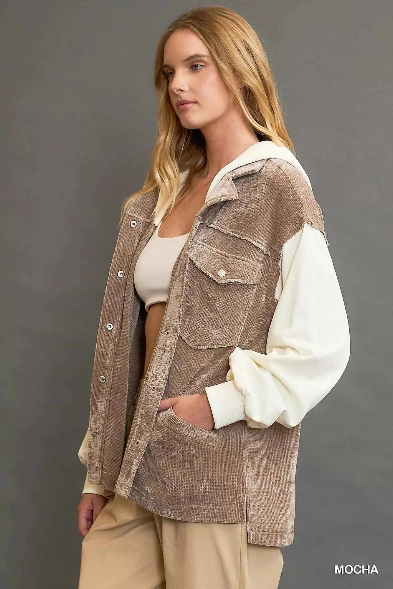 Umgee Contrast Hooded Chenille Jacket 3cb16262-5615-4d8d-96be-4b396ef6121a-Max-Origin
