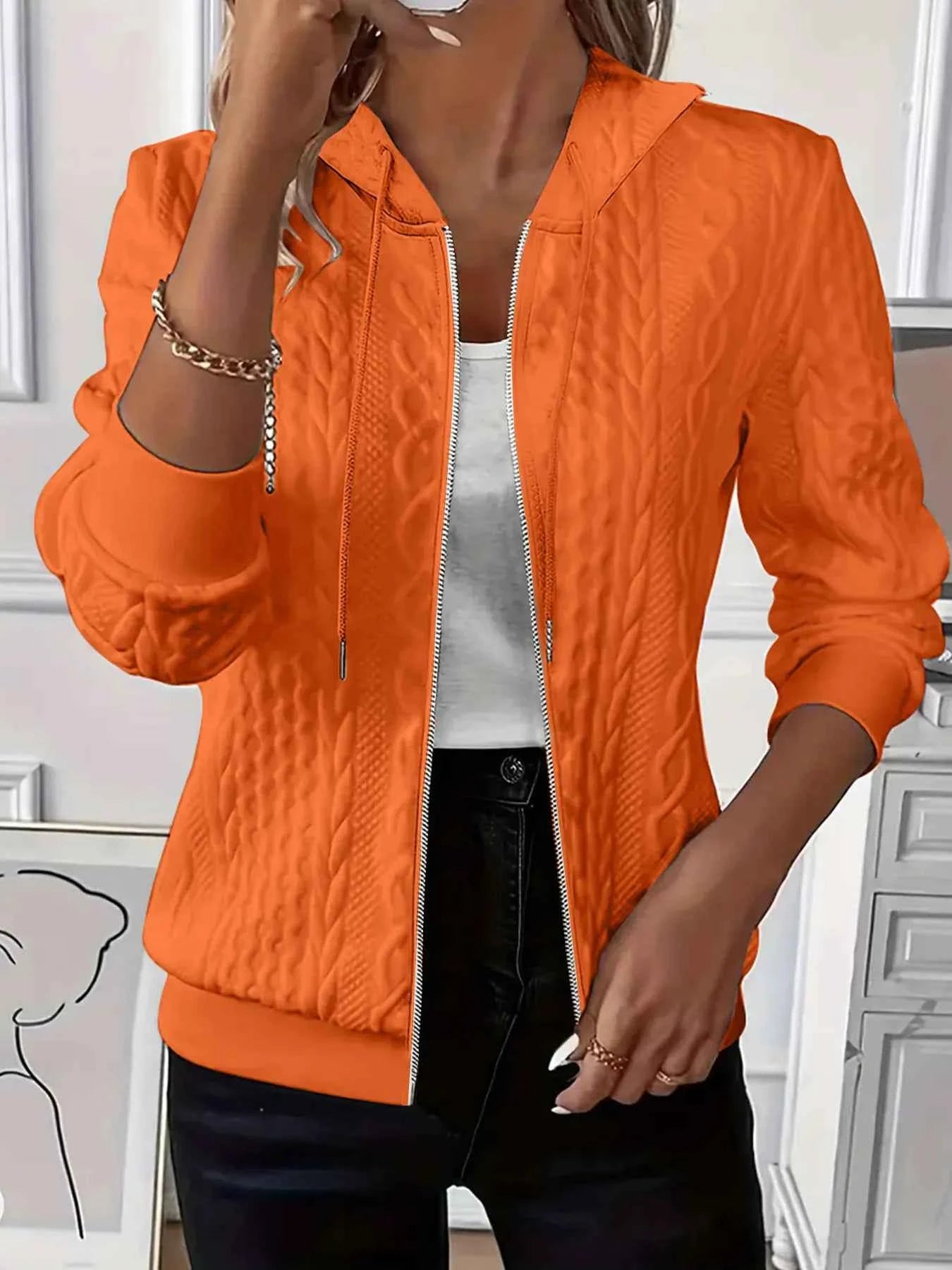 Drawstring Zip Up Hooded Jacket Orange 3cb4ea8c-80e2-4d89-b7dc-307f86a00c7b-Max-Origin