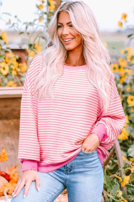 Stripe Drop Shoulder Long Sleeve Top 3cba623d-37b5-47bf-b845-e8724ef35b3b