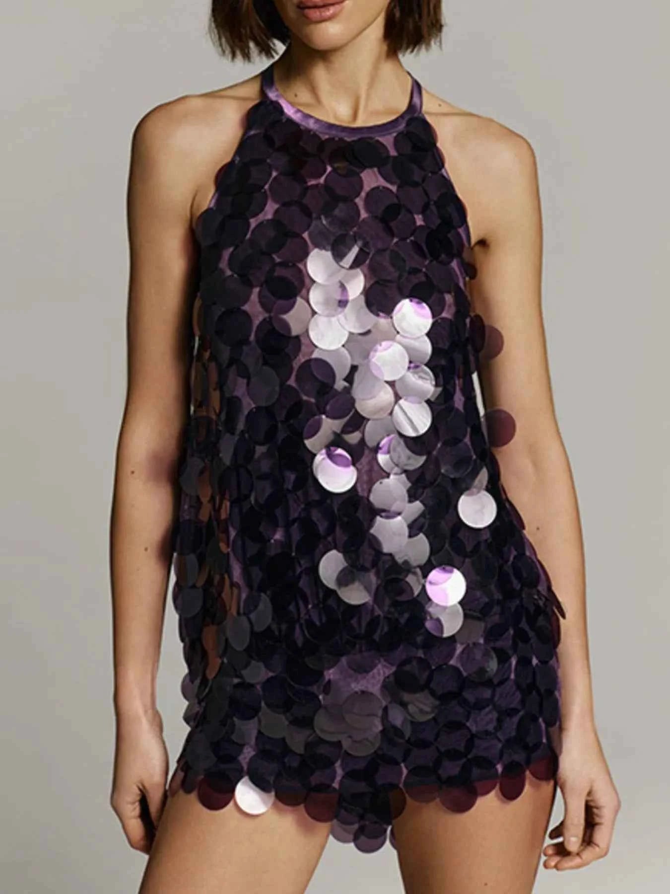 Backless Sequined Halter Neck Mini Dress Plum Purple 3cbf996a-5a45-4602-84b5-661e08a66f40-Max-Origin