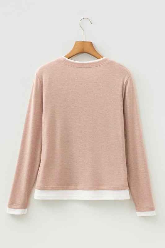 Faux Two-Piece Patchwork Long Sleeve Top 3cc7aa9f-c725-4007-8300-1ec0c6c33a5a