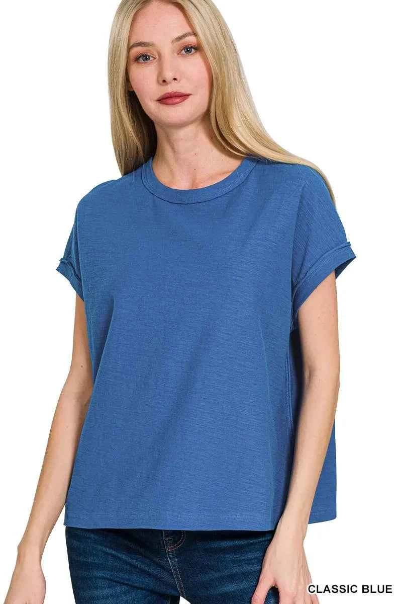 Zenana Cotton Slub Round Neck Short Sleeve T-Shirt CLASSIC BLUE 3ccede2ac3c24092aba361821e011fac-Max-Origin