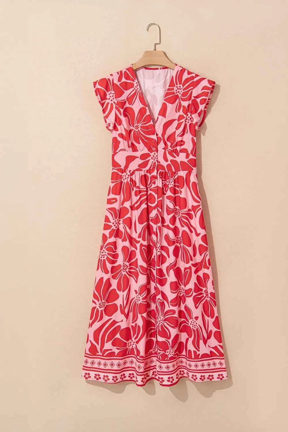 Floral Ruffled V-Neck Midi Dress with Button Front 3cd05383-f8be-430b-9adb-e0ee82333533-Max-Origin