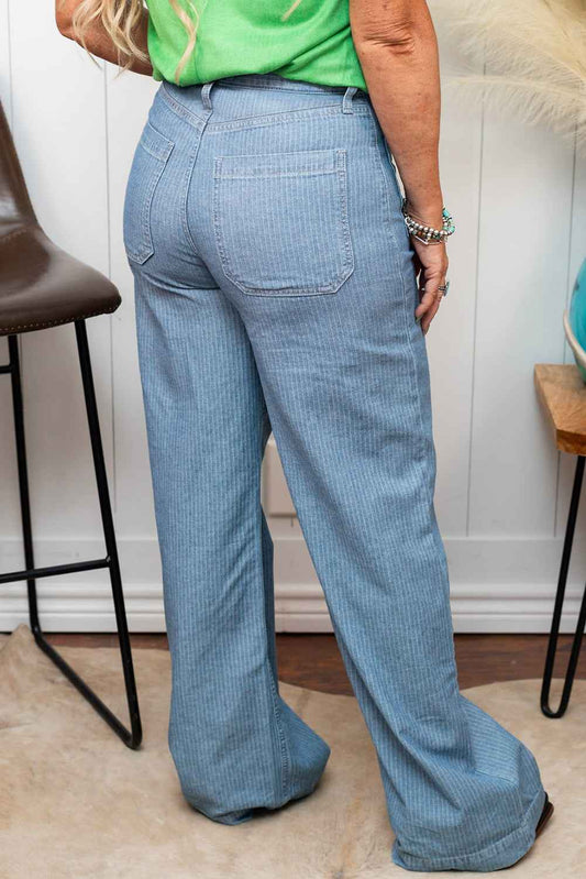 Dusk Blue Patched Pocket Textured Wide Leg Plus Size Jeans 3cd4b1b9d24c1b7f