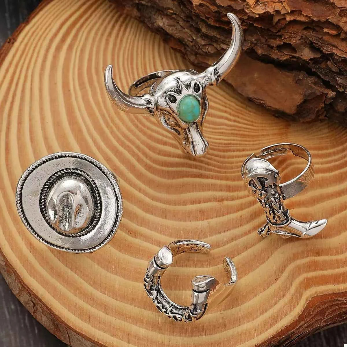 4 Piece Vintage Western Style Bull Head Rings Silver onesize 3cd6db2d-2a24-4d3d-8abd-90f893c24d48-Max-Origin