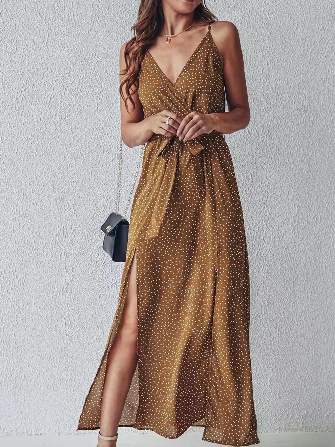 Slit Printed Surplice Midi Dress Bronze 3cd9d093-1c42-4b01-a758-a0b8b4505ed8-Max-Origin