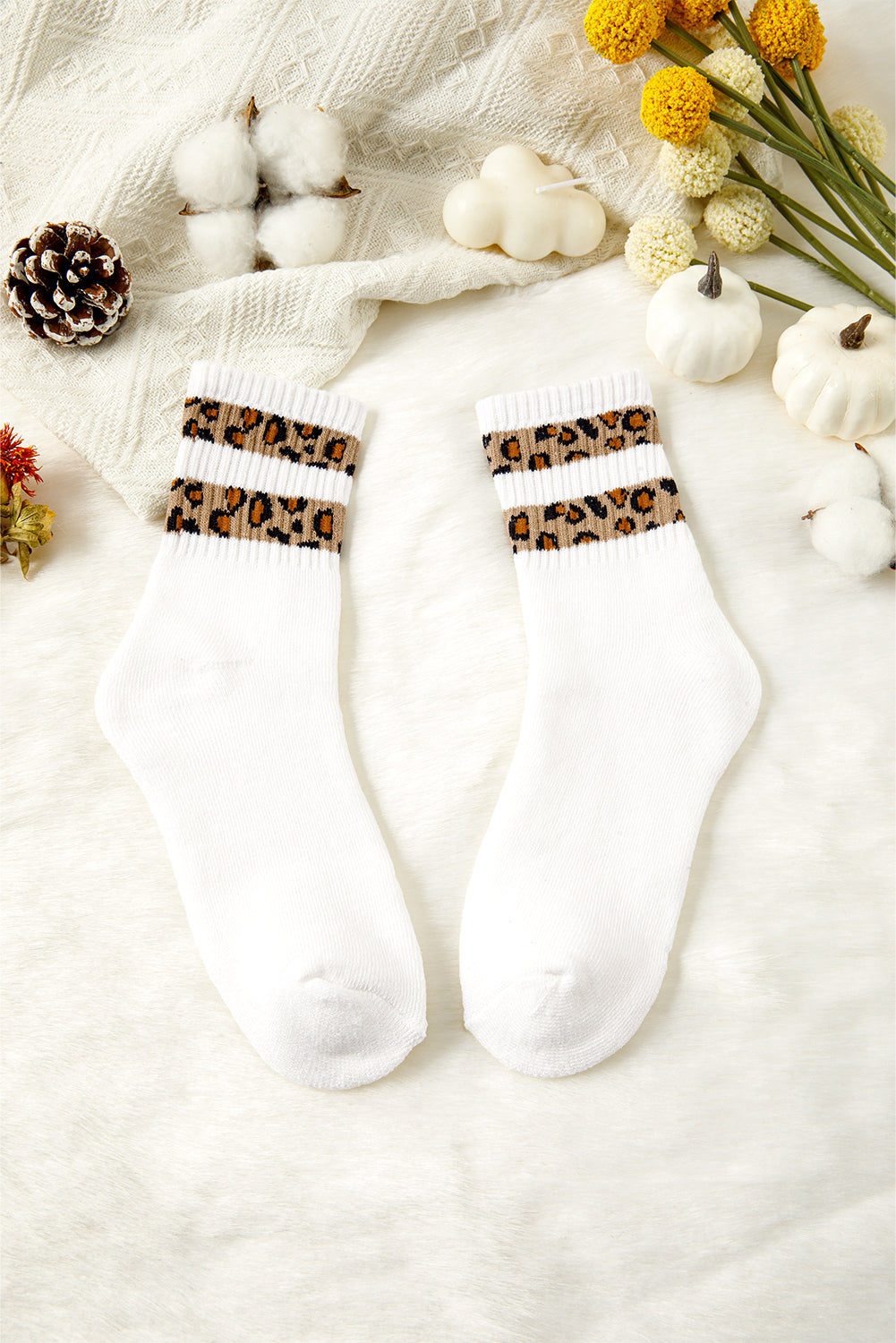 White Leopard Double Stripe Crew Socks 3ce364e9289368c8