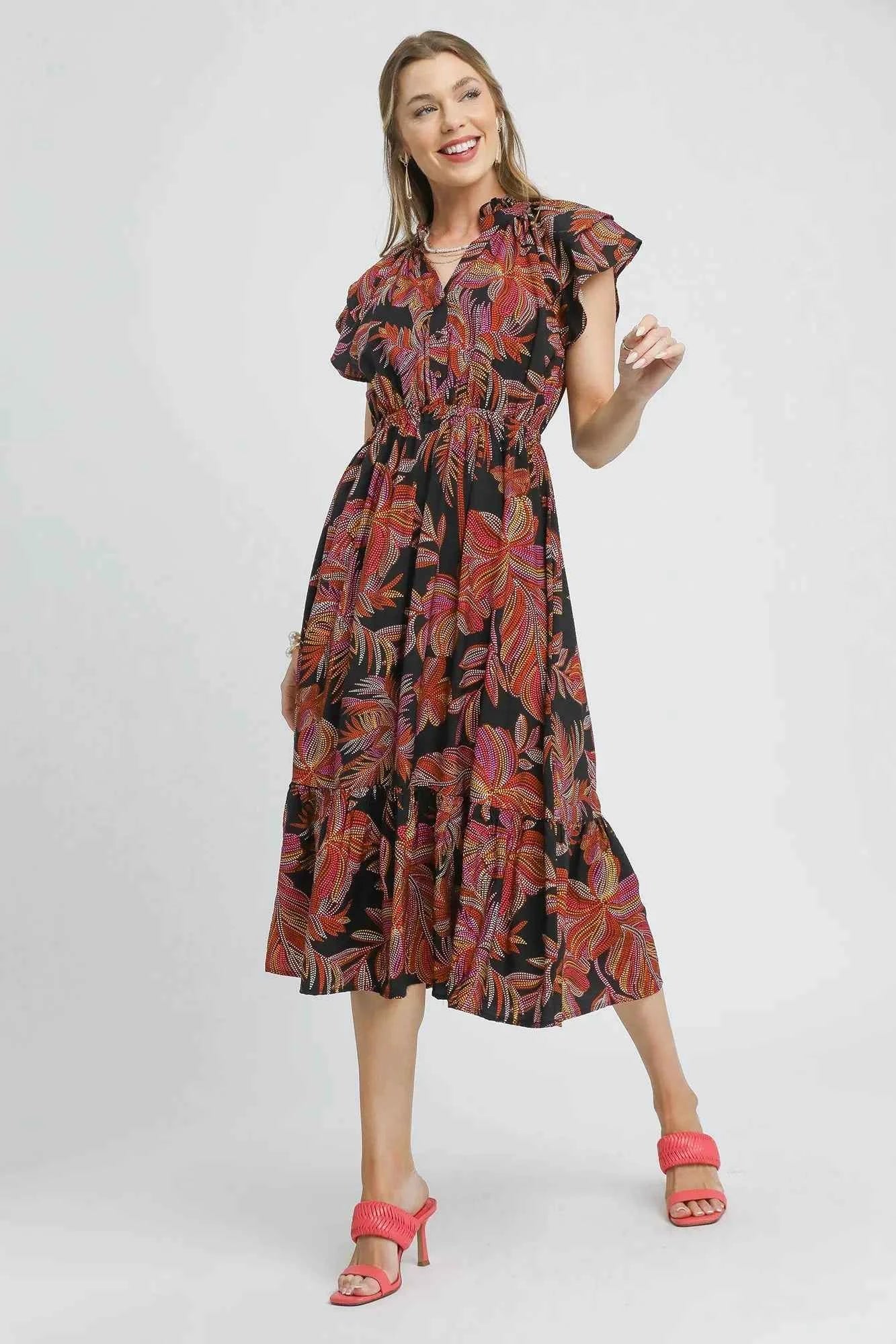 Umgee Mix Ruffle Sleeve Tropical Midi Dress 3ce480c0-4f41-470d-a541-cbf9950c7c98-Max-Origin