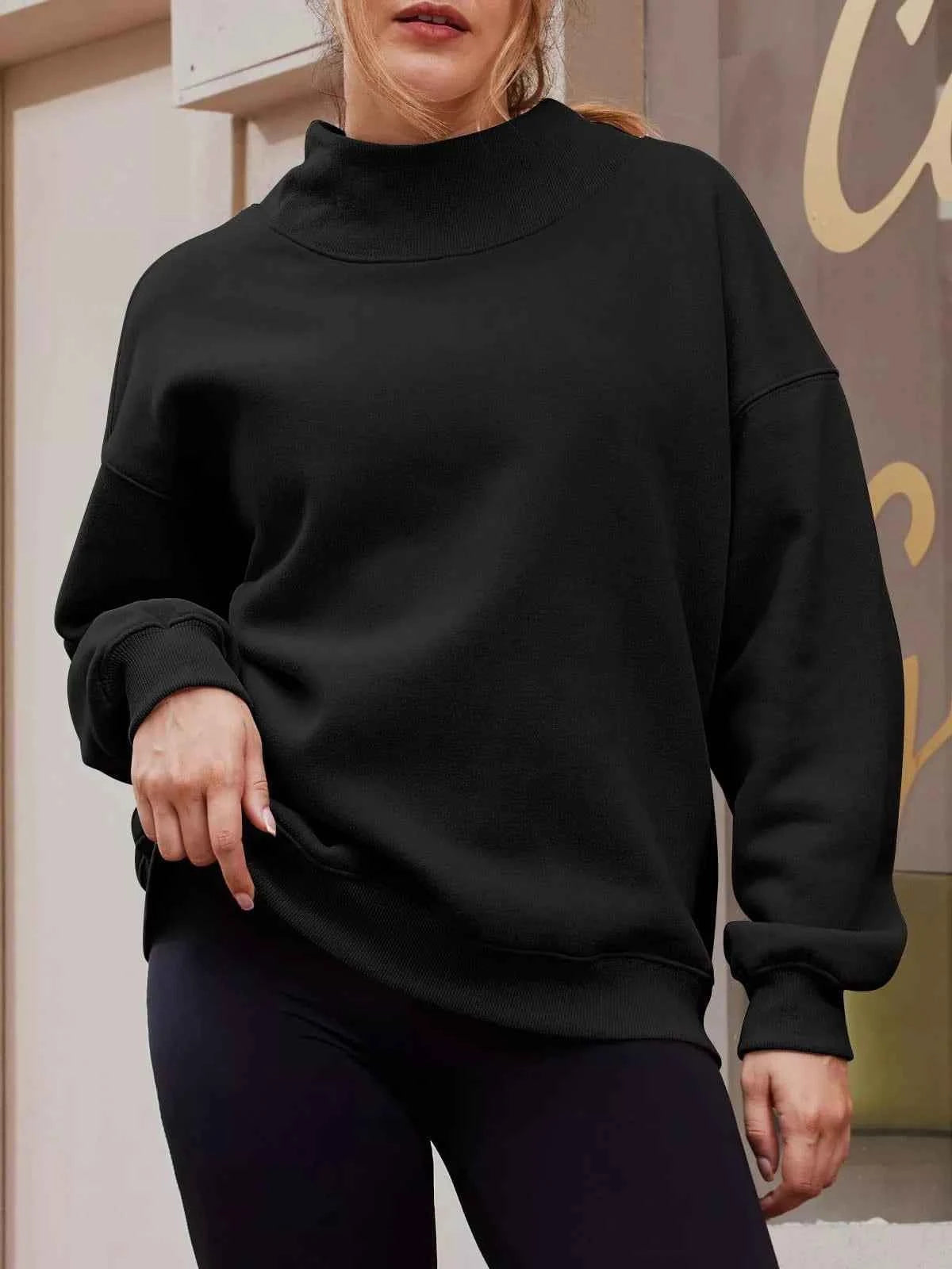 Mock Neck Dropped Shoulder Sweatshirt Black 3cfceffa-9f81-4f70-bbbf-b229f99f3a81-Max-Origin