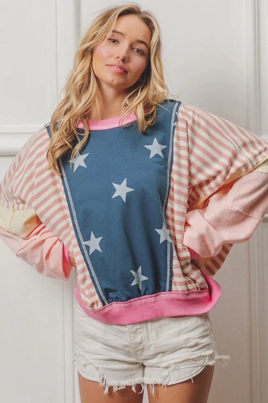 Stars and Stripes Round Neck Long Sleeve Top 3d018b9c-e486-430c-a676-d671ab1d63ac-Max