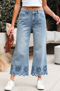 Solid Denim Embroidered Wide Leg Jeans Dusk Blue 3d0b0697-e9a8-4cc6-92c0-5afa8a01ee8f