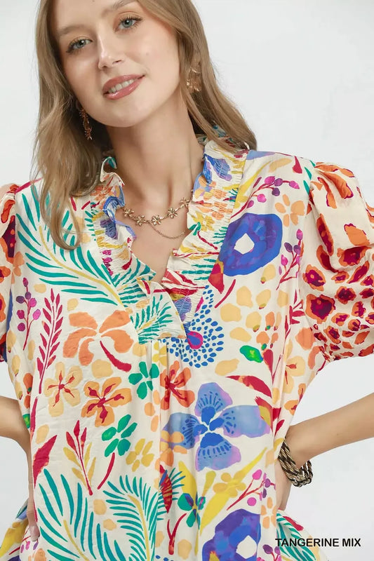 V-Neck Ruffle Trim Puff Sleeve Top 3d0d020e-9299-447a-8ee7-608f327839c8-Max-Origin