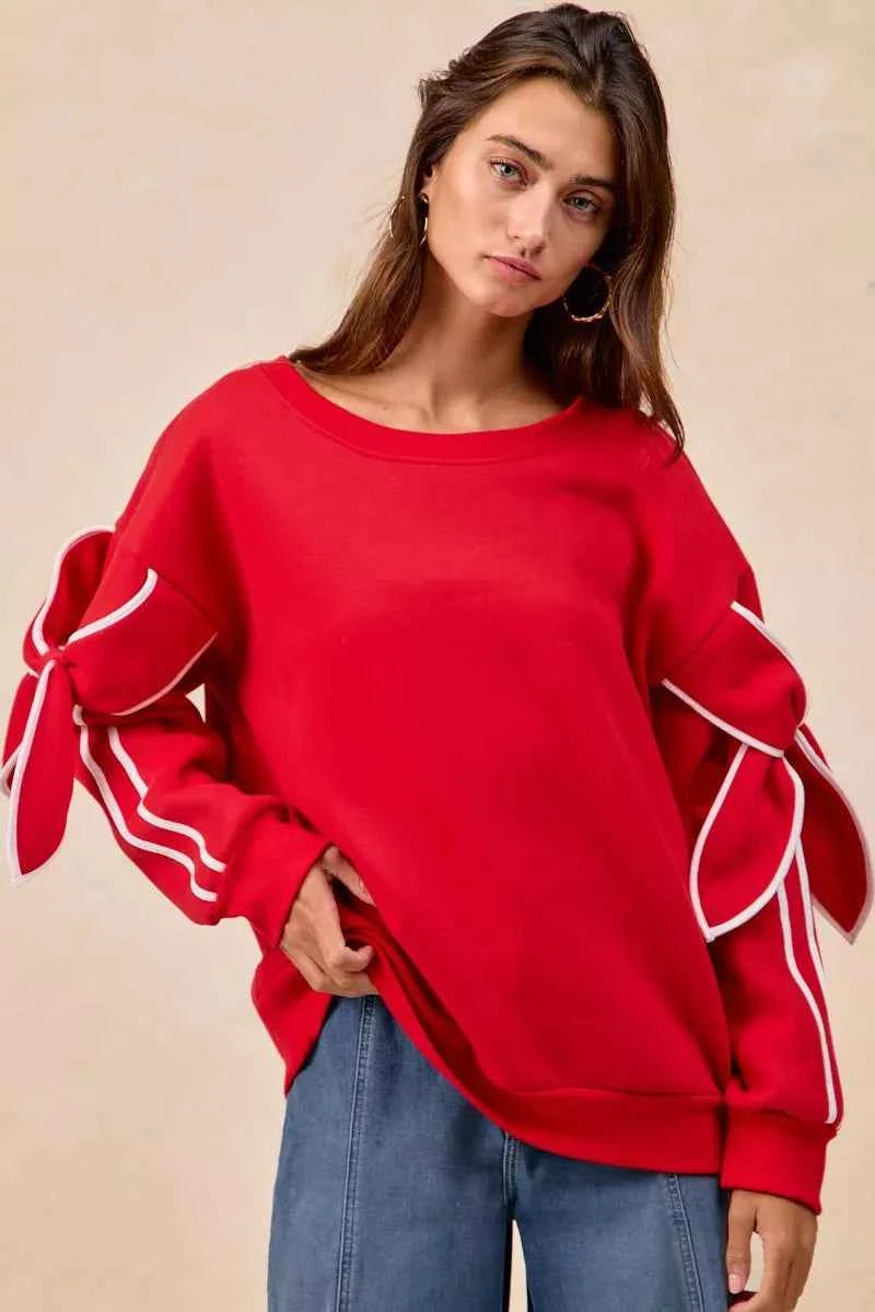 BiBi Bow Detail Sleeves Fleece Sweatshirt 3d219037-9f04-4d7b-9648-f6b9d875083b-Max-Origin