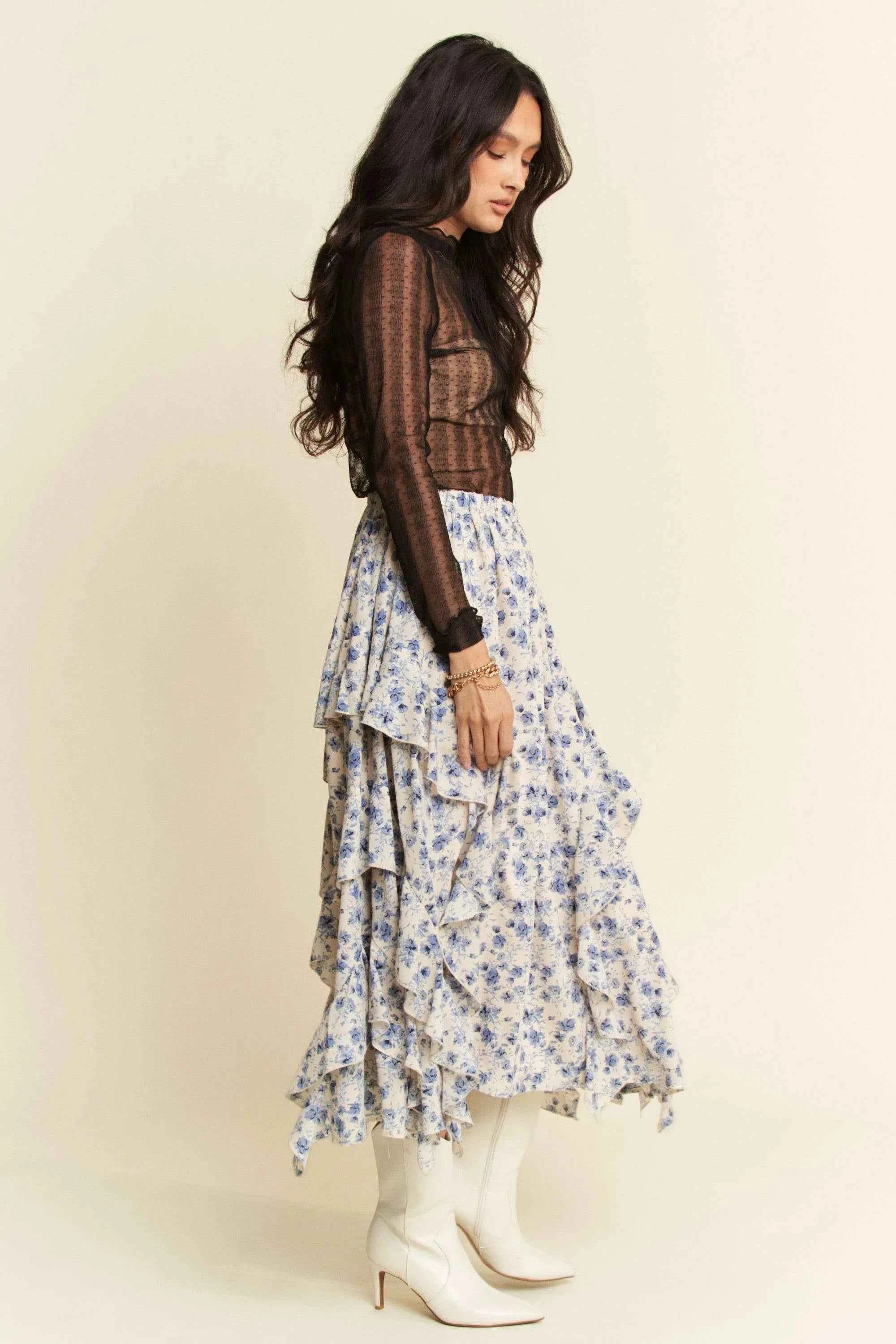 Davi & Dani Turtle Neck Lace Dotted Stretch Mesh Sheer Top 3d2b49ed51a84b0a816417328a620908-Max-Origin