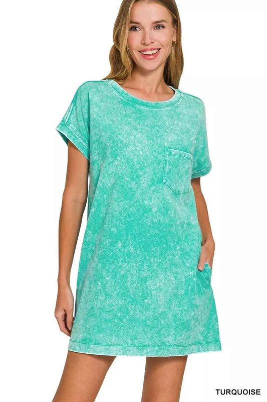 Zenana Premium Cotton Washed T-Shirt Dress TURQUOISE 3d2bef45b251456a96f08923554524be-Max-Origin