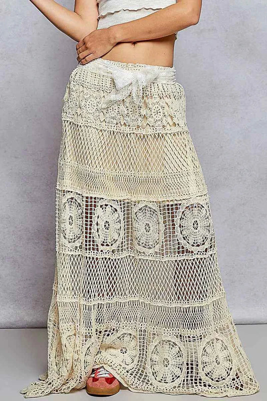 POL Crochet Floral Flared Skirt with Elastic Waist Band 3d355f71-c6f1-4d34-abcd-7b5c7561b5d4-Max-Origin