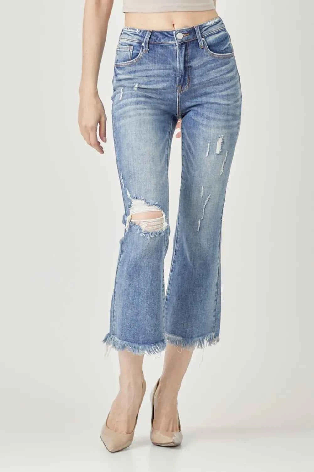 RISEN High Waist Distressed Cropped Bootcut Jeans DARK 3d37dfba-e3d5-4961-b05f-c762ac0f64a7-Max