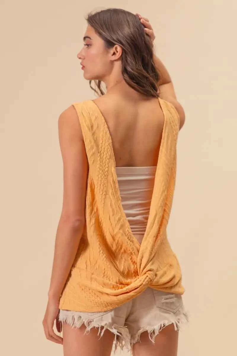 BiBi Textured Sweather Knit Twist Back Sleeveless Top 3d3a9613c90742be939d5c4fde1f11a3-Max-Origin