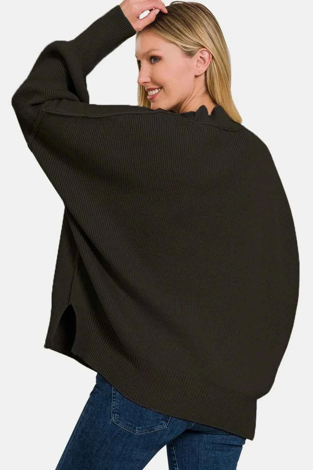 Zenana Side Slit Oversize Sweater 3d422076-aa2b-4b0c-b538-735620061885-Max