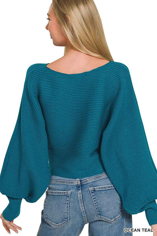 Boat Neck Balloon Sleeve Sweater 3d48c6ec9a5a431490cb93c6f29d5077-Max