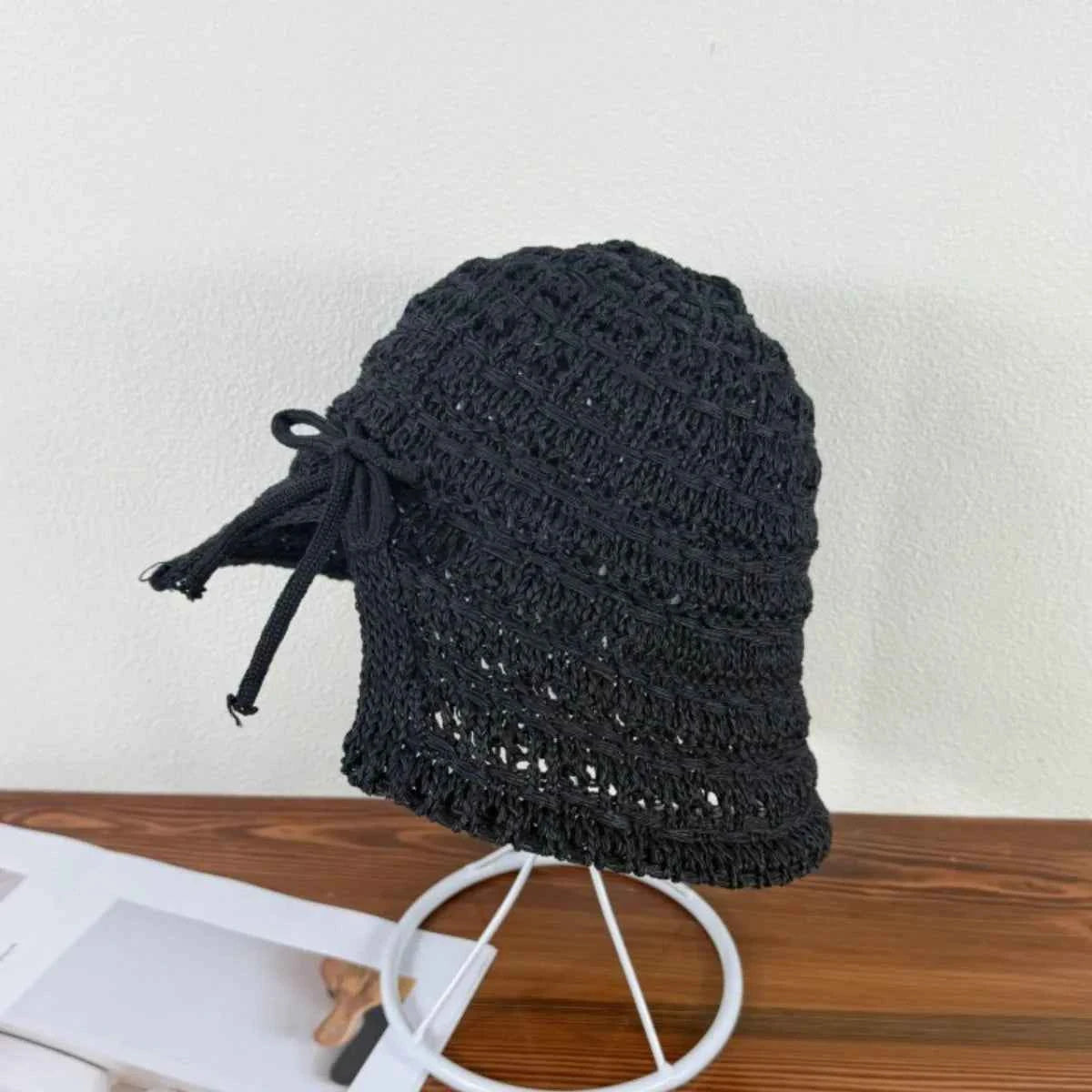 Crochet Bucket Hat with Drawstring Black One Size 3d4abaa3-b739-4dbf-88be-c72acf9692f8-Max-Origin