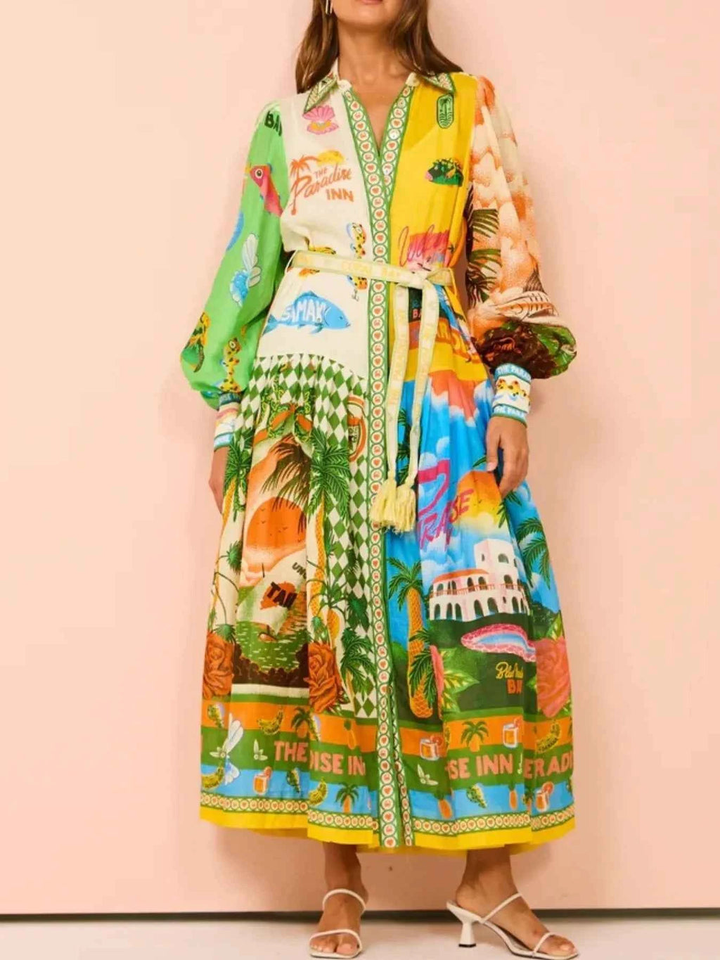 Printed Lantern Sleeve Midi Shirt Dress 3d543736-52ad-47d9-aca7-b7faa9eb2484-Max-Origin