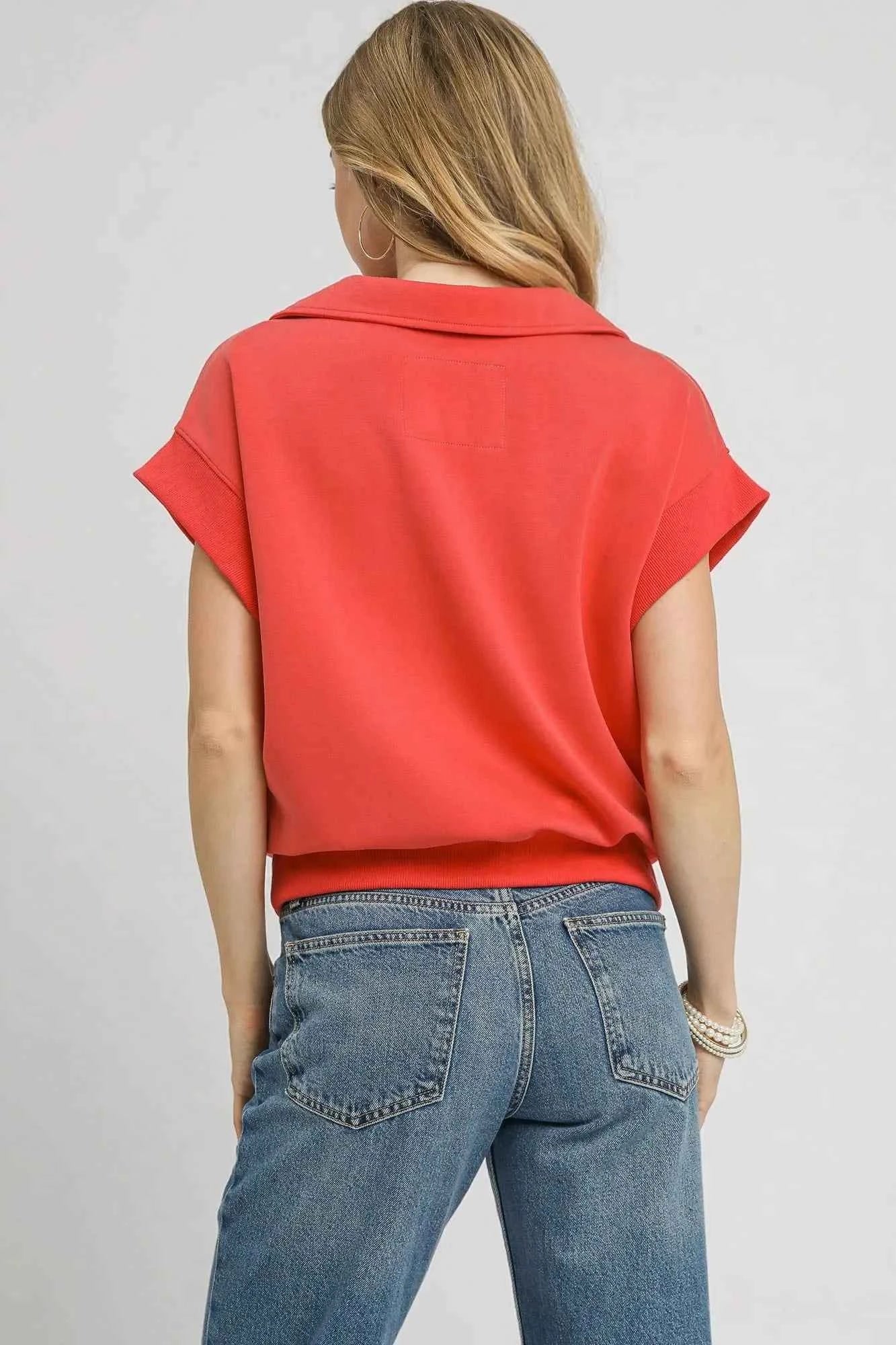 Umgee Luxe Knit Collared Short Sleeve Polo Sweatshirt 3d5df857-16bb-44ce-bd83-db422784c275-Max-Origin