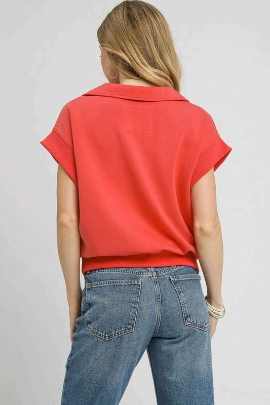 Umgee Luxe Knit Collared Short Sleeve Polo Sweatshirt 3d5df857-16bb-44ce-bd83-db422784c275-Max-Origin
