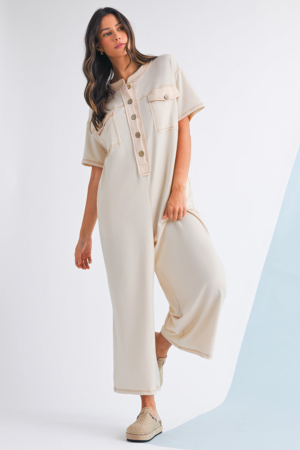 Beau Blue Patchwork Pocket Short Sleeve Jumpsuit 3d60af0911597baa