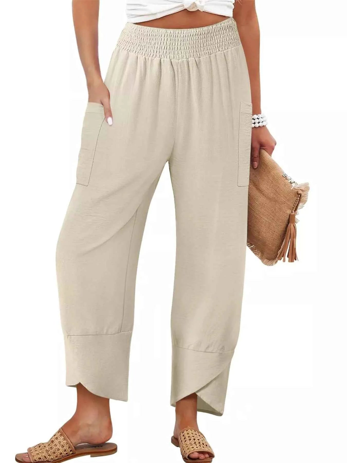Elastic Waist Pants Off-white 3d60fec5-5c58-4fa7-b8fb-5078a4dd26bb-Max-Origin