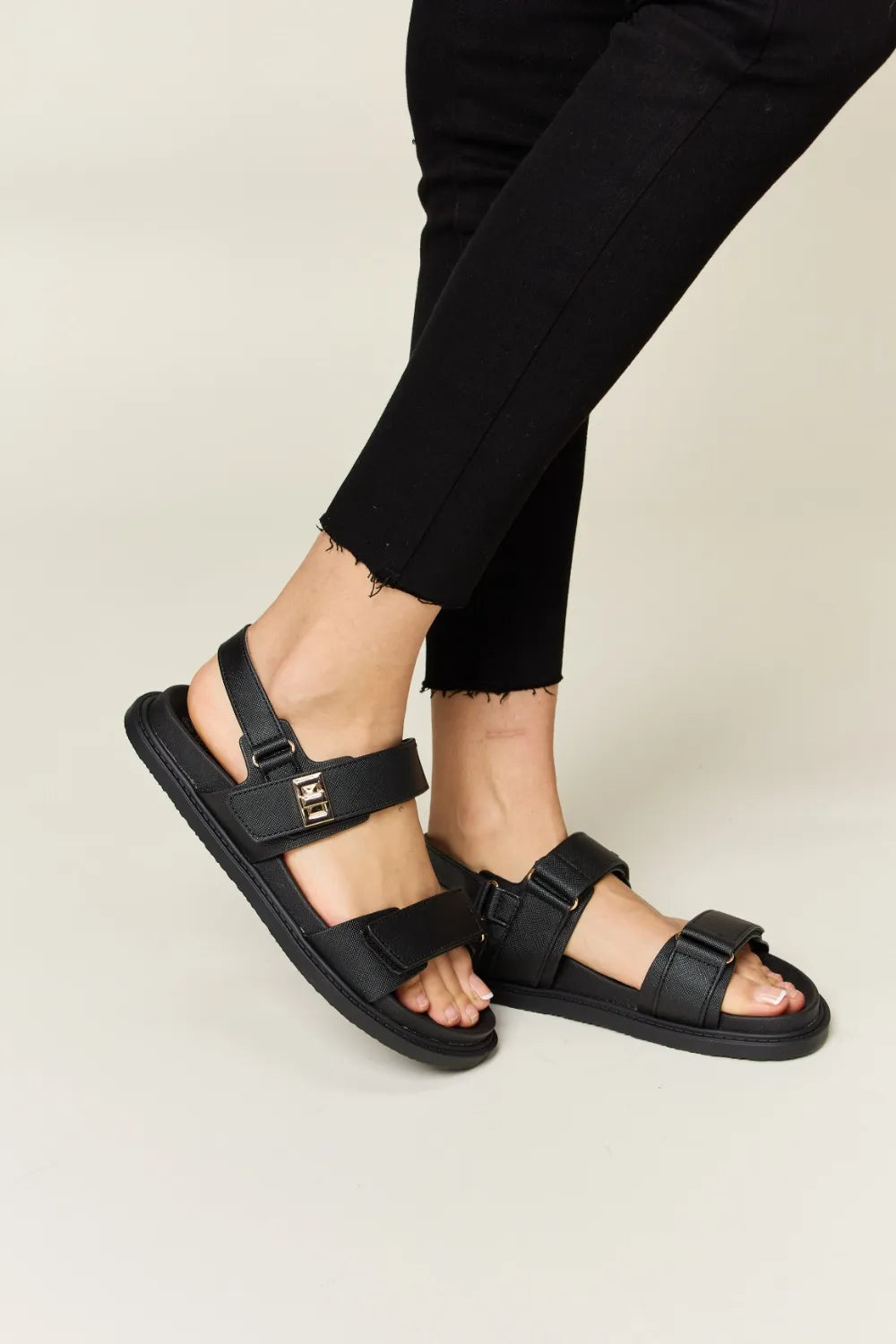 WILD DIVA Velcro Double Strap Slingback Sandals Black 3d641c78-75ba-43cb-8262-8cb4f33c2686-Max