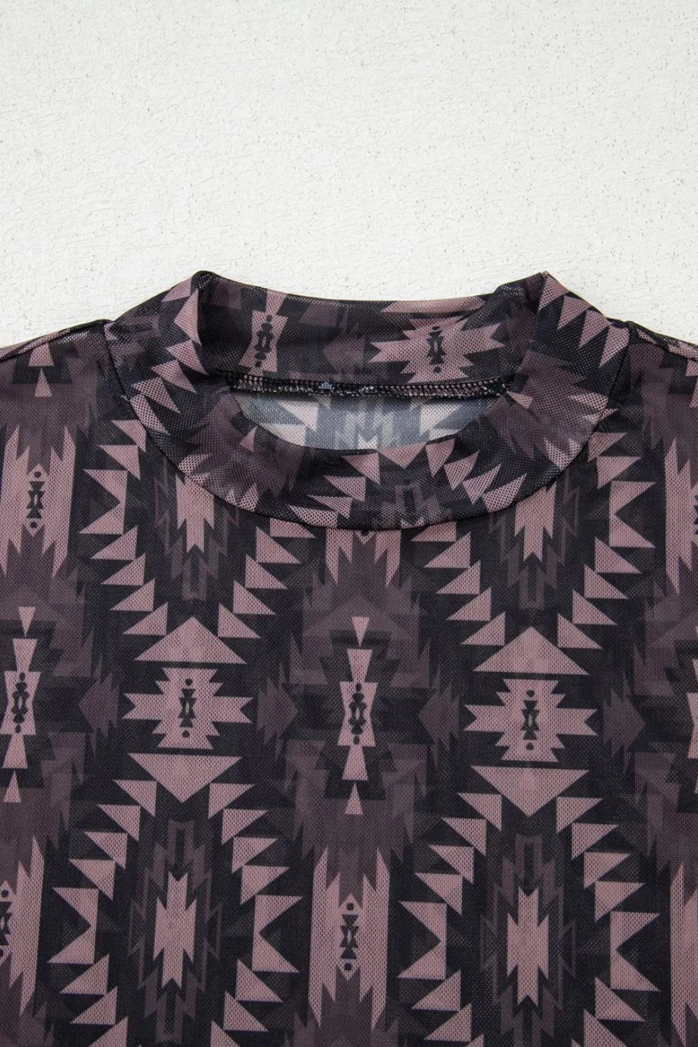 Aztec Print Mock Neck Short Sleeve Mesh T Shirt 3d6604a0-d1de-4b6e-9c1e-28fe768011be-Max-Origin