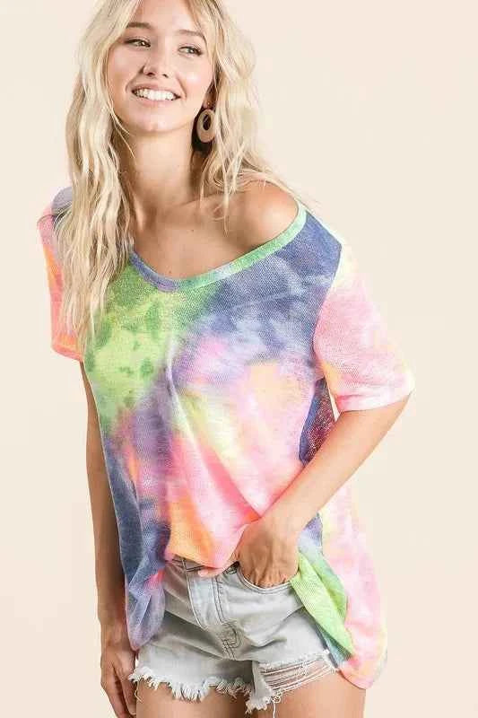 Tie Dye Print Low Gauge Deep U Neck Top 3d6804c241c0421eb43acee62620cdb1-Max-Origin