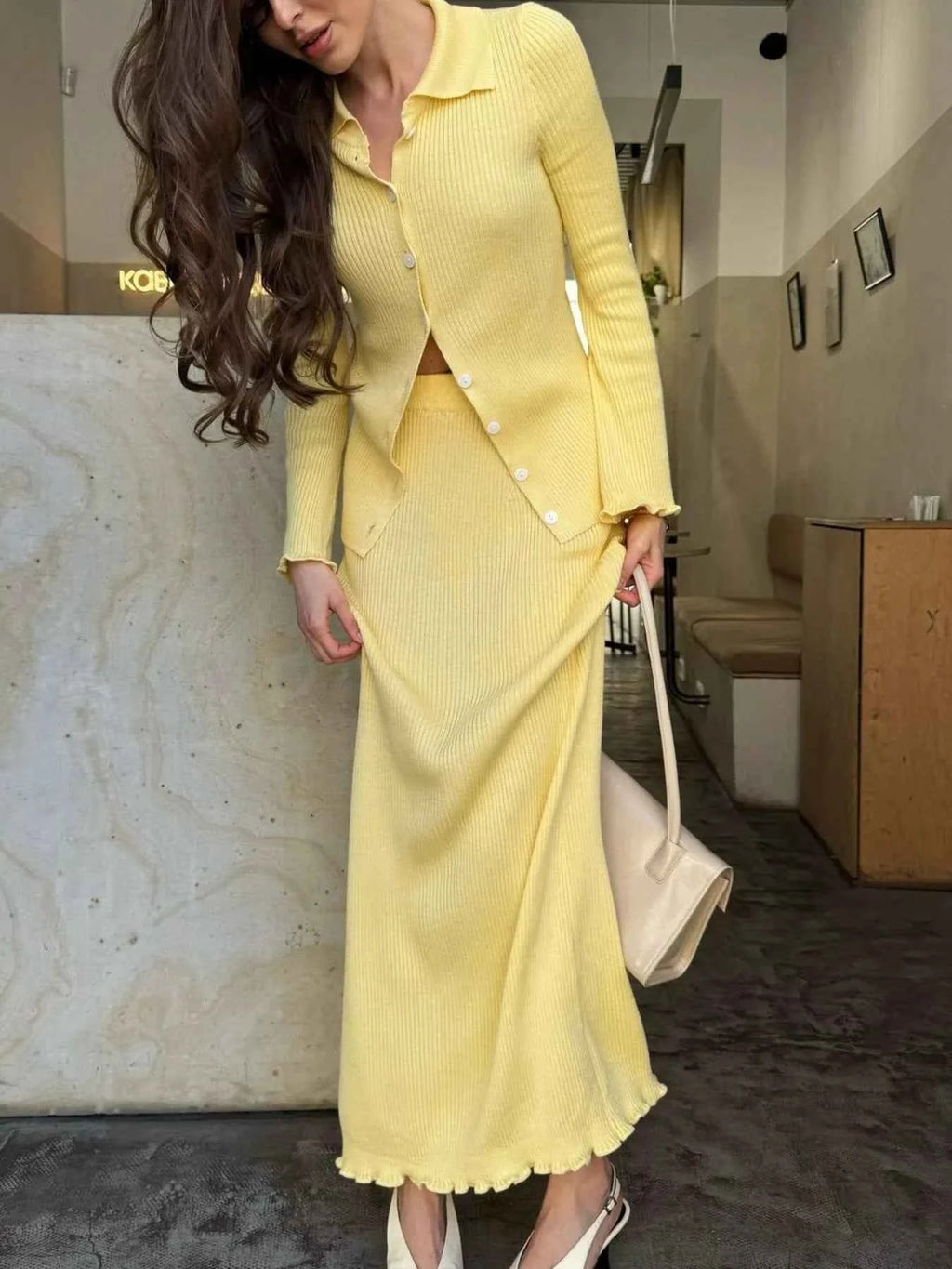 Button Up Knitted Cardigan and Skirt Set Pastel Yellow 3d6cd0c1-4777-46a8-bb1e-c42616cc598c-Max-Origin