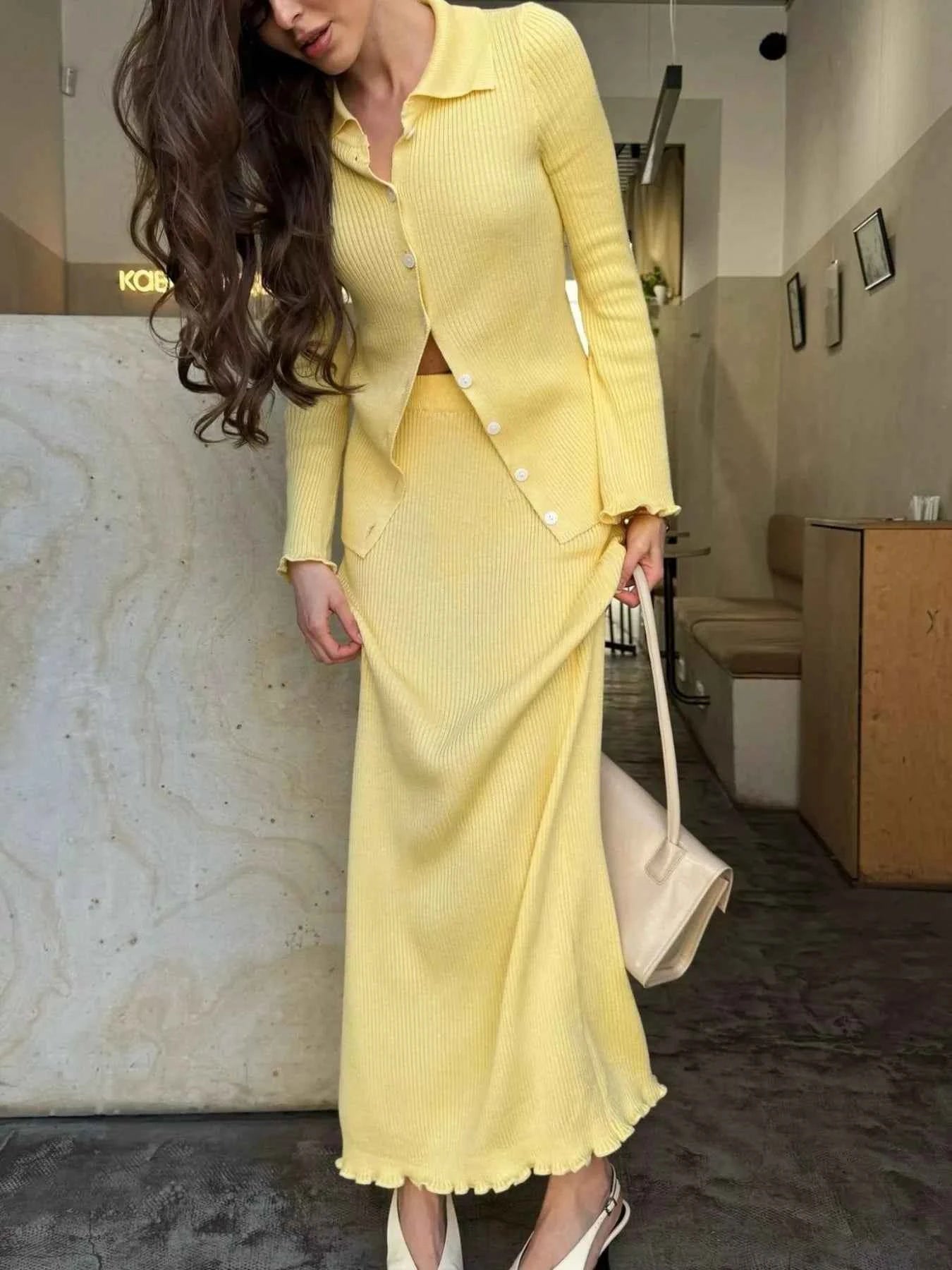 Button Up Knitted Cardigan and Skirt Set Pastel Yellow 3d6cd0c1-4777-46a8-bb1e-c42616cc598c-Max-Origin