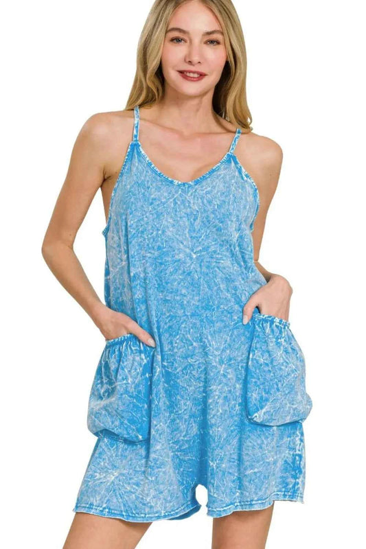 Acid Crinkle Washed Spaghetti Strap Romper DEEP SKY 3d7516af-074f-4961-a605-bd500654ab87-Max-Origin