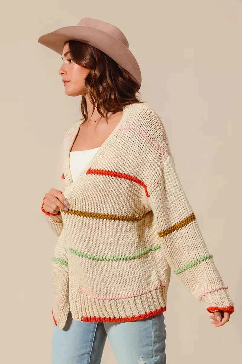 SO ME Loose Fit Multi Stripe Open Front Cardigan 3d7533c105624e158f8d0d8dad77909a-Max-Origin