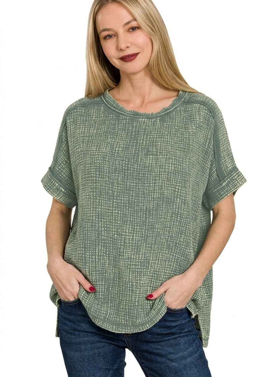 Zenana Acid Washed Double Gauze Round-neck Tee 3d75682d-ba12-4357-b12e-70aa94ab33a3-Max