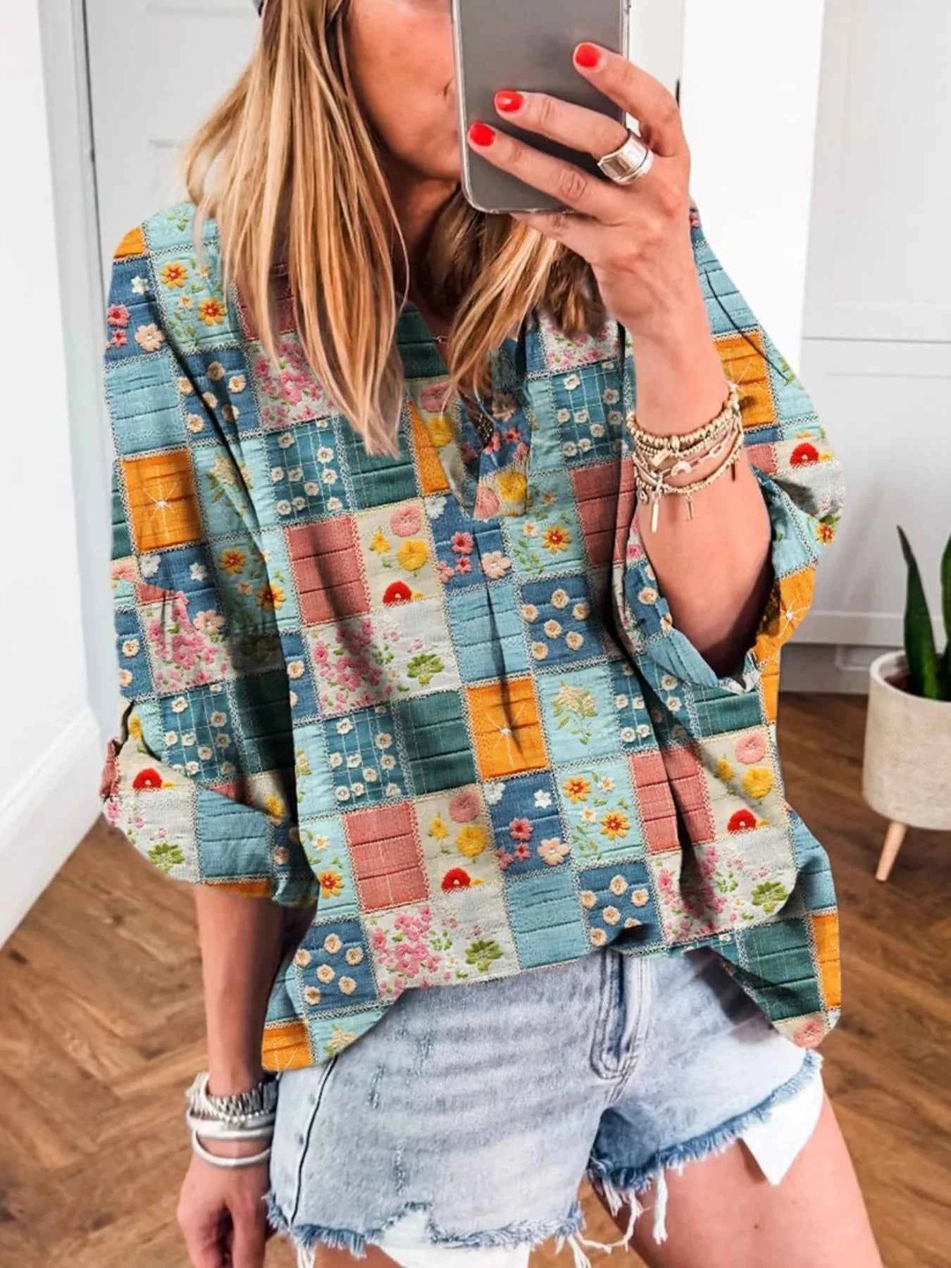 Patchwork Print Notched Long Sleeve Blouse 3d7ccef3-b67d-4c23-98cc-db47de64094b-Max-Origin