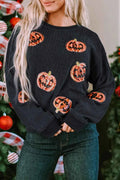 Sequin Patch Pumpkin Round Neck Sweatshirt Black 3d7fe032-f4c7-4e11-877f-5e316bd9c90d-Max