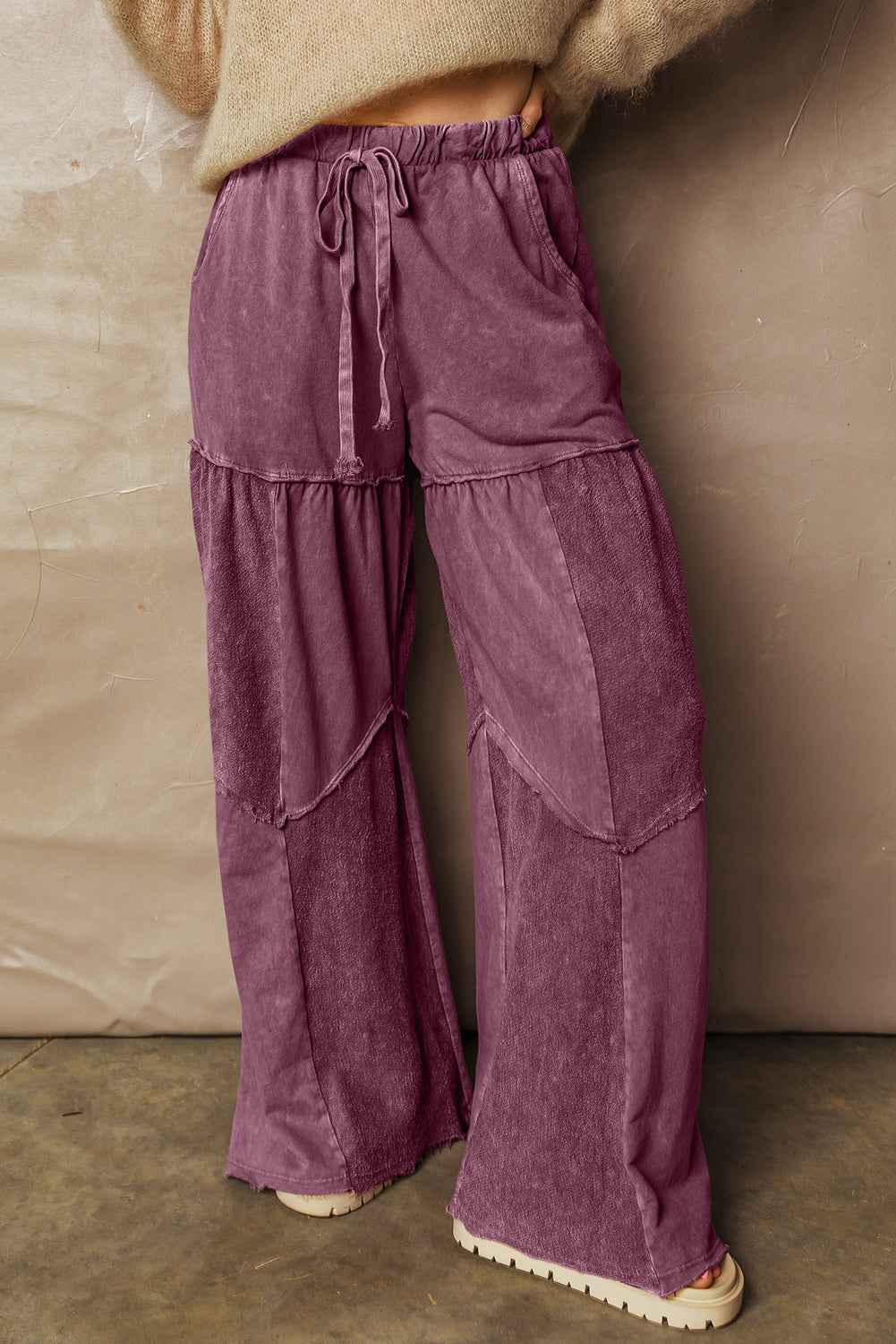 Ashleigh Blue Careys Mineral Wash Tiered Wide Leg Patchwork Drawstring Pants 3d893841f4fa8c32