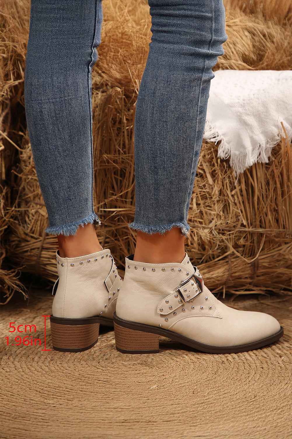 White Faux Leather Studded Pointed Toe Block Heel Ankle Boots 3d8a5c095dcb30d0