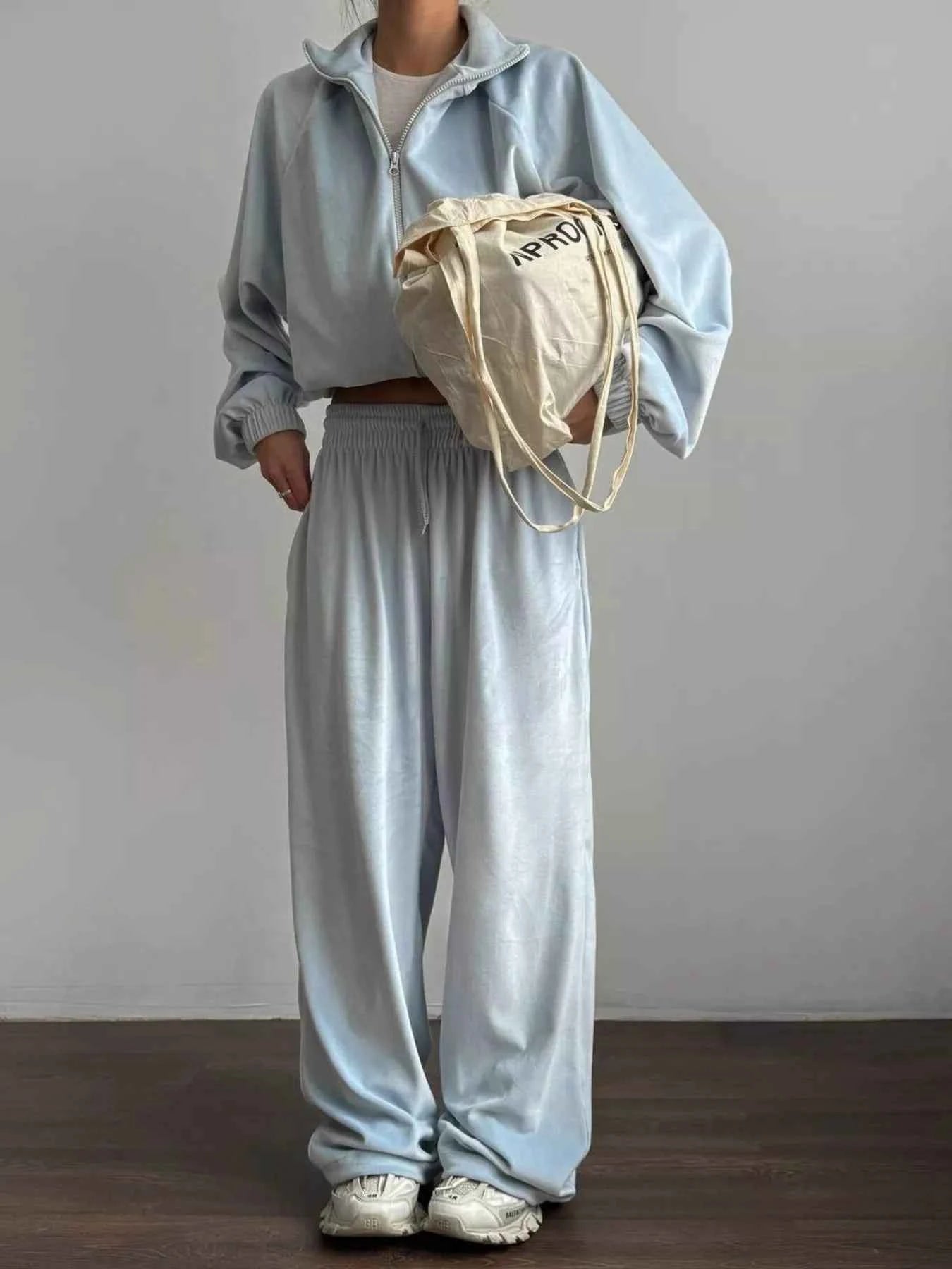 Zip Up Long Sleeve Outerwear and Pants Set Light Blue 3d938c1da2b54495a7ad5a8f4917a6b1-Max-Origin